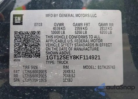 2019 GMC Sierra 2500Hd Denali from USA, damaged, VIN 1GT12SEY8KF114921